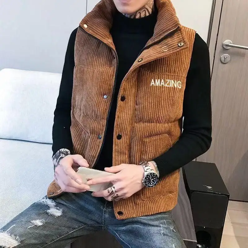 

Fashion Brand Men Vest Corduroy Waistcoat Winter Sleeveless Jacket Men's Cotton Waistcoat Thick Sleeveless Down Waistcoat Man