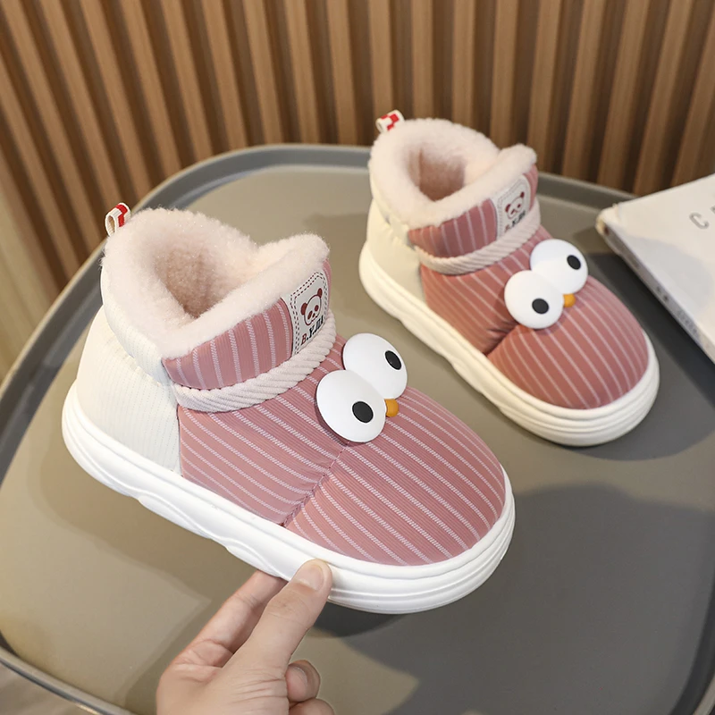 

Winter Children Shoes Boys Girl Boots Cute Plush Comfortable Kid Cotton Shoes 7-12+ Years Fur Flat Indoor Warm Girl Short Boots