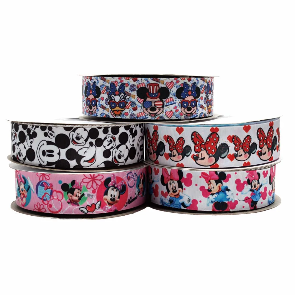 

10yards Disney Mickey Minnie Head 4th of July Grosgrain Ribbon for Hairbows DIY Sewing Accessories Handmade Crafts Material