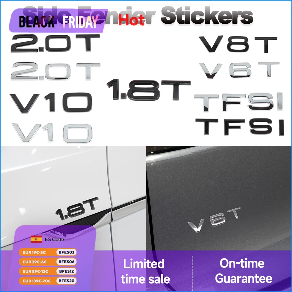 3D ABS черный/серебристый 2 0 т V10 V8T TFSI 1 8 V6T буквы автомобильное крыло боковая эмблема