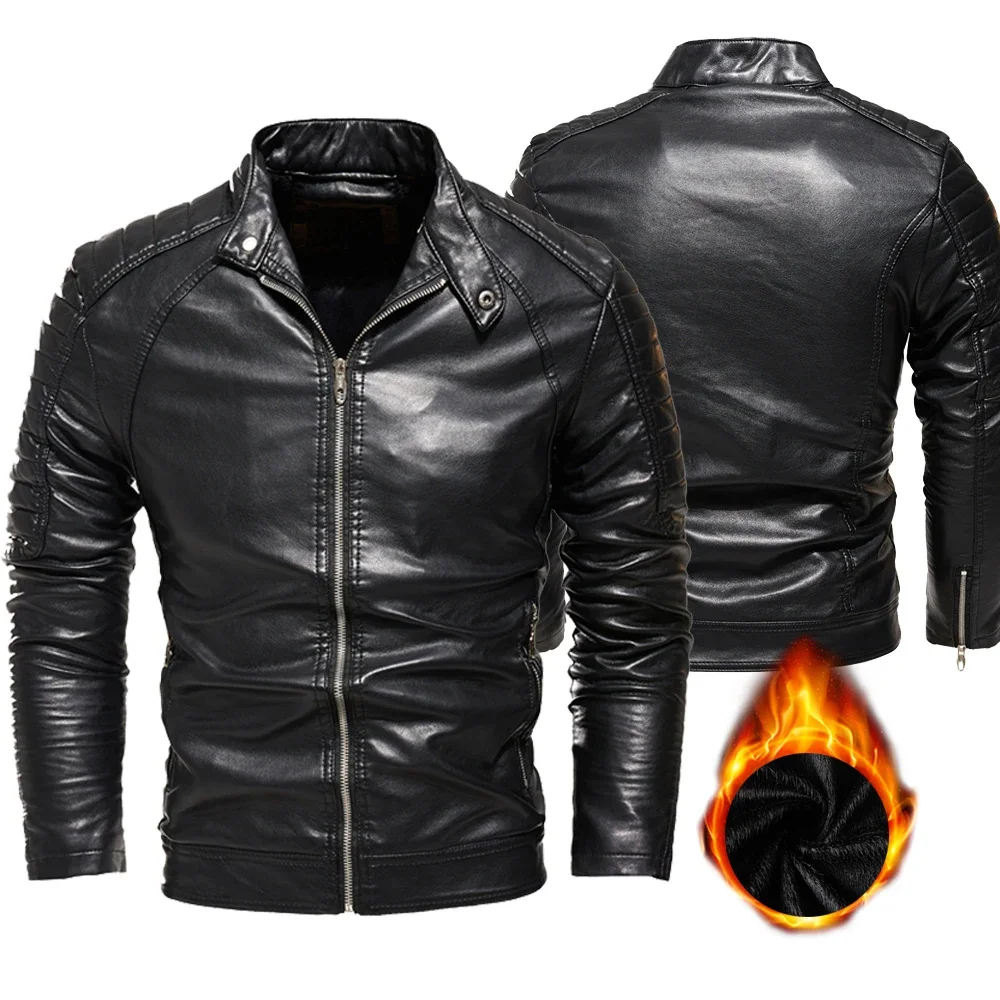 

Мужская байкерская куртка из искусственной кожи, коричневая мотоциклетная куртка, Мужская модная повседневная Осенняя искусственная флисовая мужская куртка