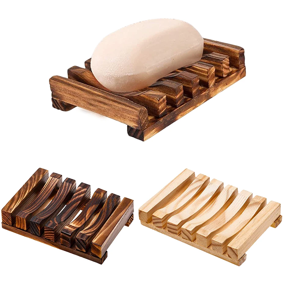 

1x Wooden Soap Dish Holder Rectangle Shape Soap Stand Rack with Drain Bathroom Sponges Scrubber Tray