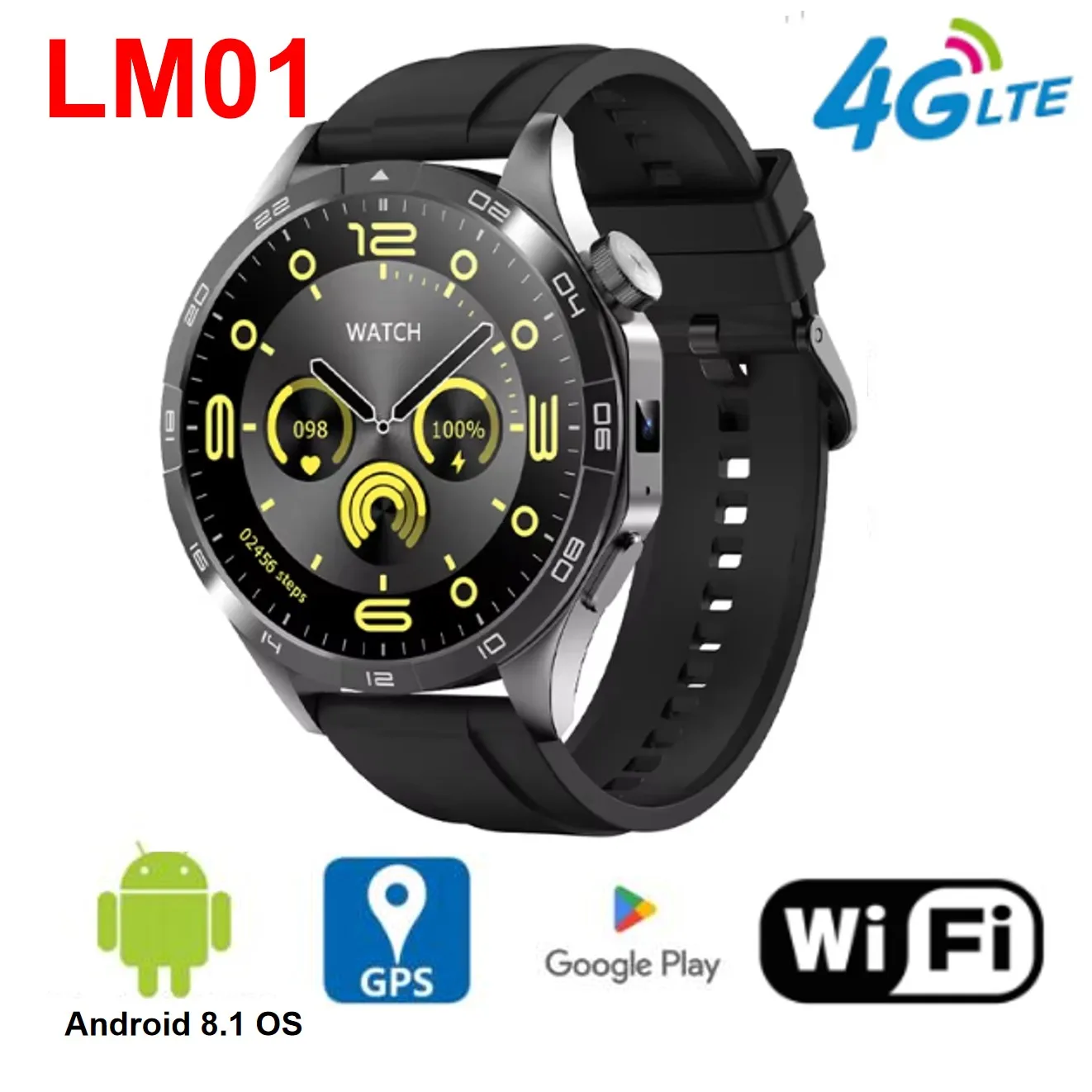 LM01 Смарт-часы Сетевая SIM-карта 4G Android 8.1 1 43 дюйма 466*466 AMOLED-экран Камера 200 Вт с GPS Wi-Fi