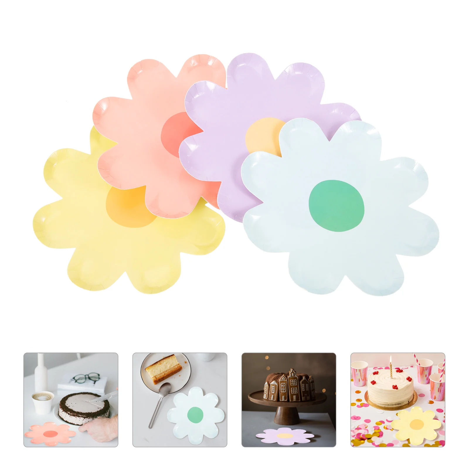 

40 Pcs Flower Plate Disposable Flatware Party Dinnerware Paper Tableware Cake Plates Little Daisy Supplies Appetizer Child