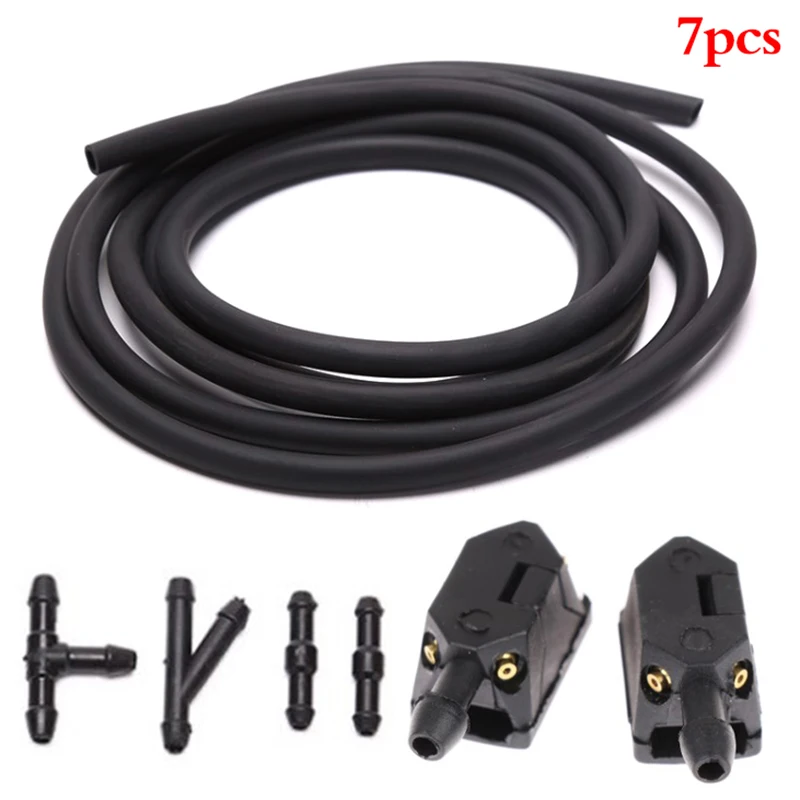 7Pcs/set Front Windscreen Wiper Arm Washer Nozzle Jets 2m Windshield Washer Nozzle Hose Tube With Connector T Y Straight