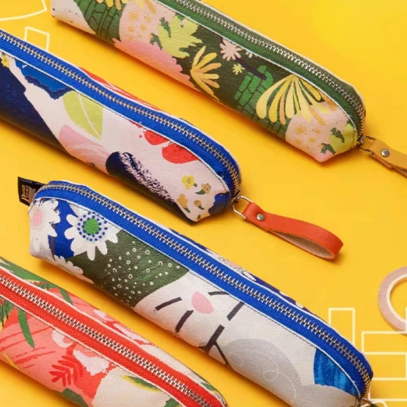 Simple Large Capacity Pencil Case Artificial Leather Pen Bag  Print of Flowers School Office Supplies Stationery Boys Girls Gift