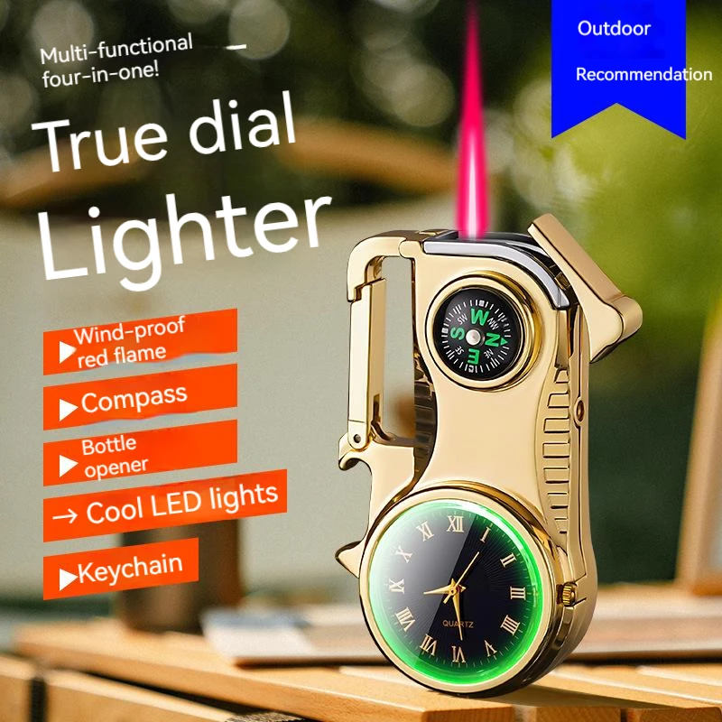

Multifunctional Real Watch Lighter Inflated Windproof Gas Jet Lighter Outdoor Lighter with Compass Bottle Opener Gadgets