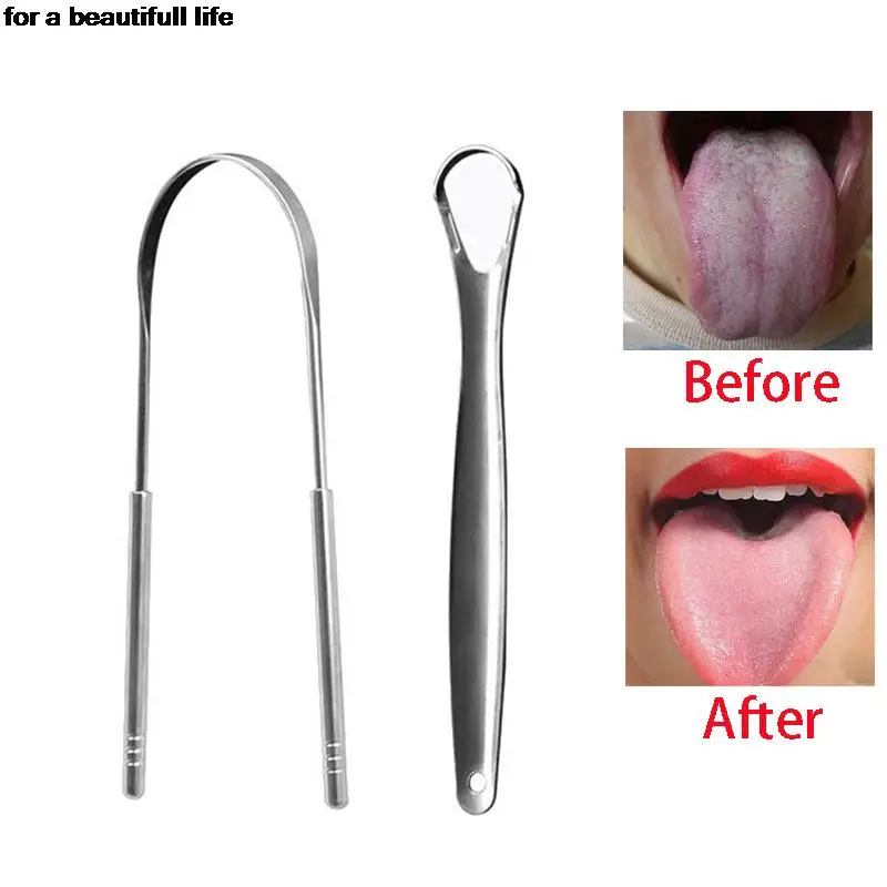 

New 1/2PCS Stainless Steel U Type Tongue Scraper Cleaner Fresh Breath Cleaning Coated Tongue Toothbrush Oral Hygiene Care Tools