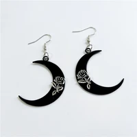 gothic occult moon rose flower earring witch crescent wicca darkness dangle earrings for women girls handmade jewelry gifts