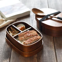 lunch box food container portable reusable picnic office box kids wooden bento dinnerware wood tableware 600ml dining