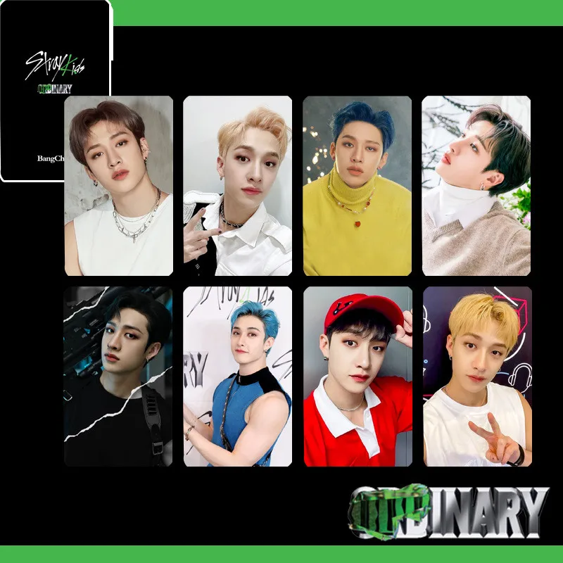 

8-9pcs/set KPOP Stray Kids Album ODDINARY Photocard Double Sides Card Postcard Bang Chan Hyun-Jin Young-Bok Fans Collection