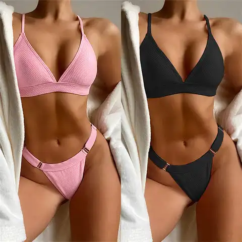 Bikini 2022 Sexy Solid Swimwear Swimsuit Women Bikinis Set Bathing Suit Beach Bikini Female Push Up Black/Pink Biquinis Feminino