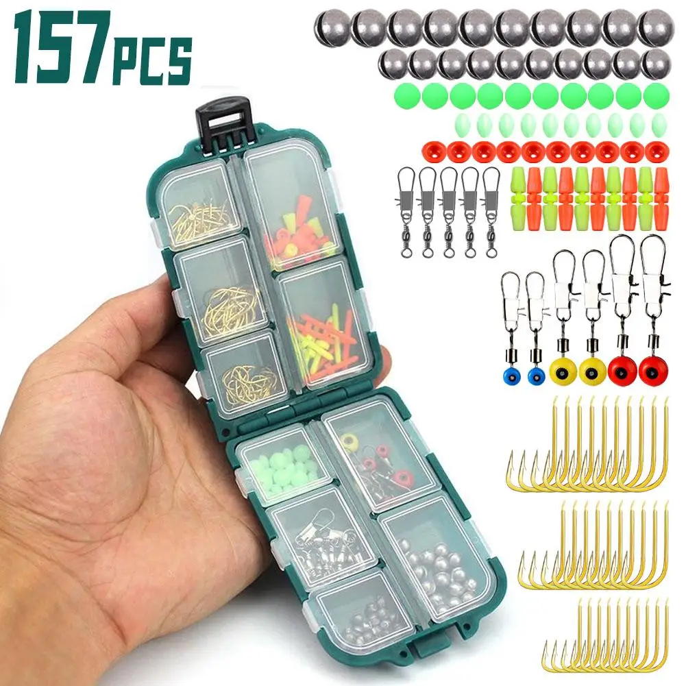 

157pcs Fishing Accessories Set Luminous Fishing Beads Fishing Hooks Space Bean Drop Connector With Fishing Tackle Box