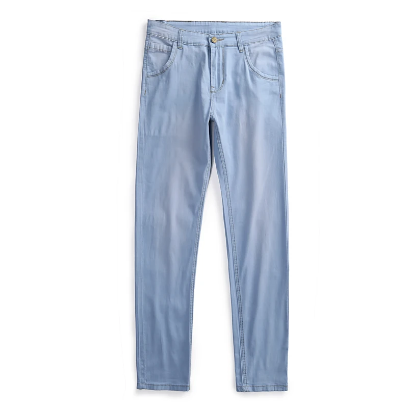 's Cotton Light Blue  Jeans High Quality Business Casual Elastic Slim Fit Trousers Brand Pants