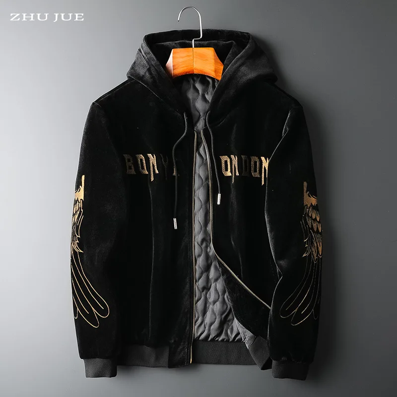 

New Winter Cotton Clothes Striped Cotton Hooded Warm Coat Personalized Wings Embroidered Cotton Clothes