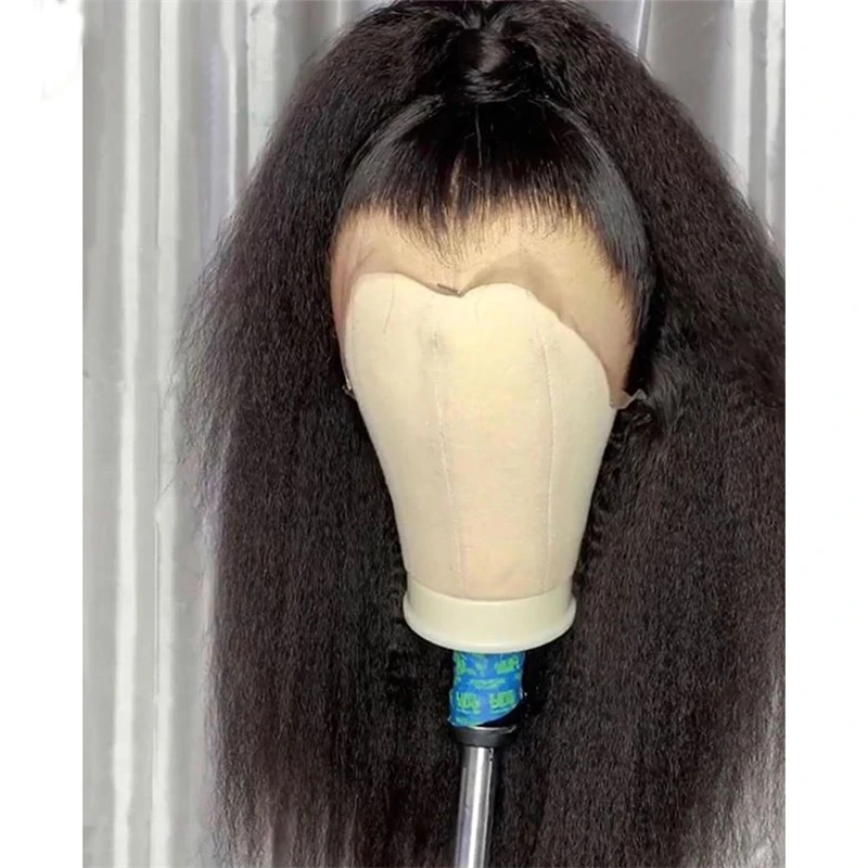 

Soft Natural Black 26Inch 200Density Long Kinky Yaki Straight Deep Lace Front Wig For African Women With BabyHair Heat Resistant