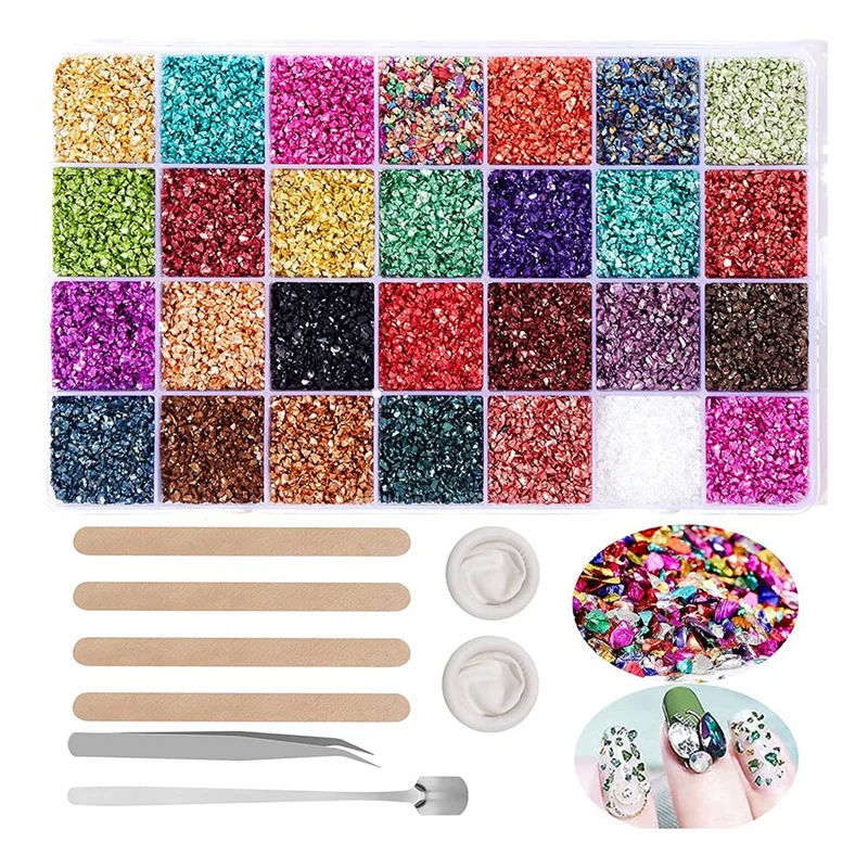 

Crushed Glass for Crafts,28 Colors Crushed for Resin Art-Irregular Metallic Sprinkles Chunky for Nail Arts