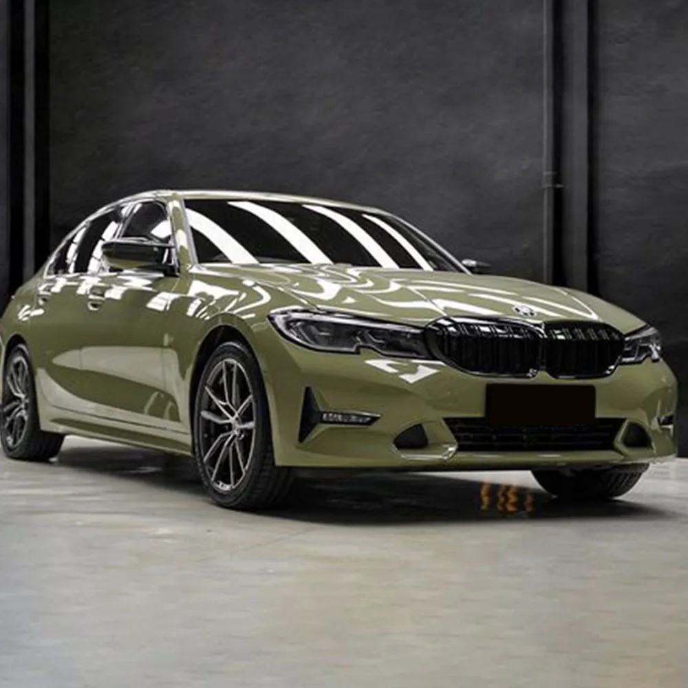 

WG074 Wet Gloss Khaki Green Warranty Stickers Car Wrapping Custom Printing Wrap Vinyl Color Change Full Rolls 2023 New Film