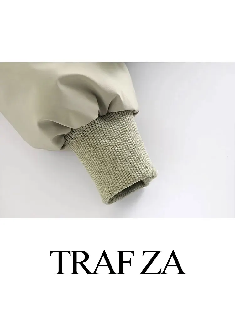 TRAF ZA Women's Cotton Coats Warm Fashion Vintage Solid Long Sleeve High Neck Zipper Pocket Jackets Female Winter Outerwear