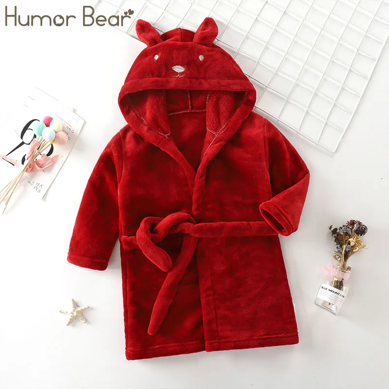 

Humor Bear Boys and Girls' New Rabbit Ear Pajama Flannel Cute Warm Coral Velvet Bathrobe Vestidos Casual Outfit 2-6Y