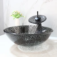 bathroom basin set bowl faucet black hand painted sink waterfall tap design brass contemporary countertop sinks glass set