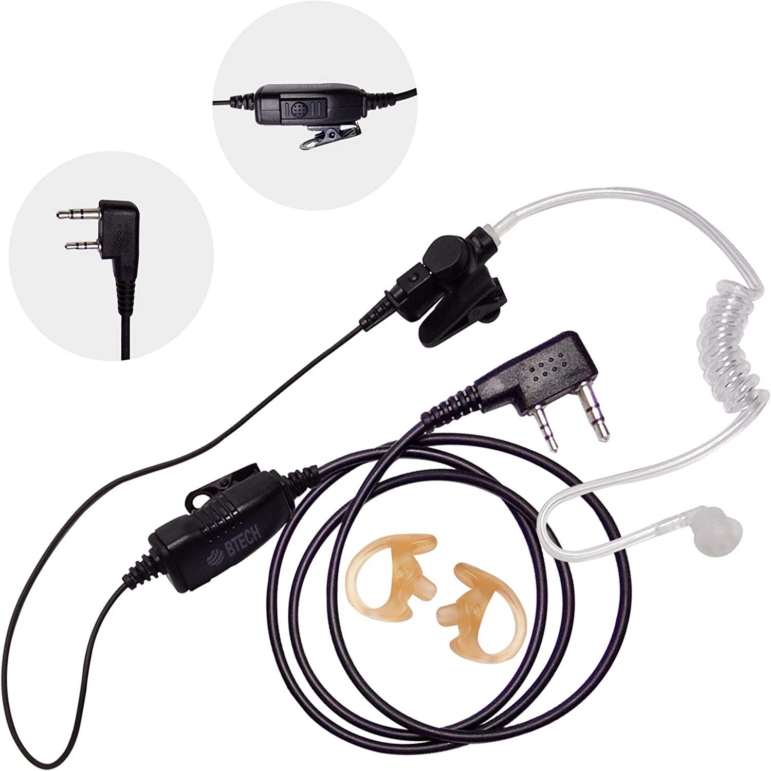 Premium Noise Cancelling Earpiece with In-line PTT & Microphone with Clear Acoustic Coil Tube for BaoFeng, BTECH, Kenwood Radios