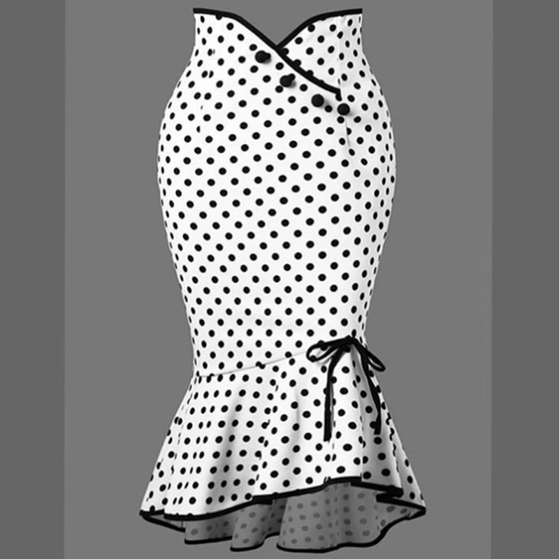 

Women Casual Summer Autumn Dress Polka Dot Ruffle Mermaid Skirt Female Fashion Loose Sexy Fishtail Skirt