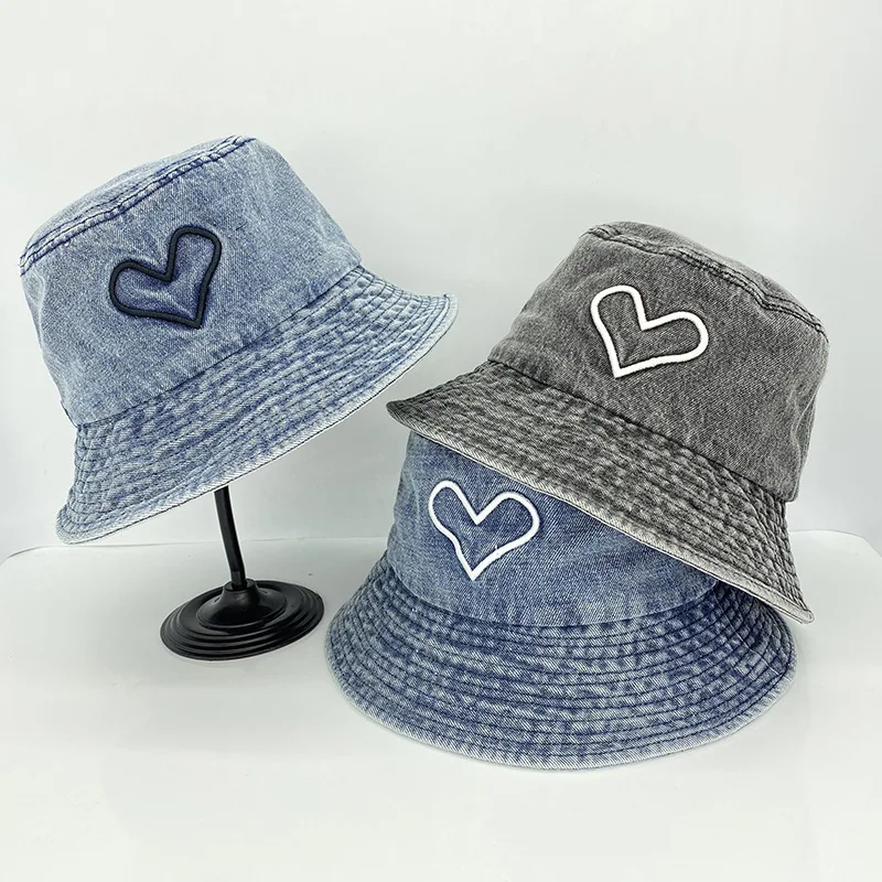 

Women Vintage Washed Denim Cotton Bucket Hats Unisex Fisherman Hats Hip Hop Streetwear Caps Sun Hat Caps