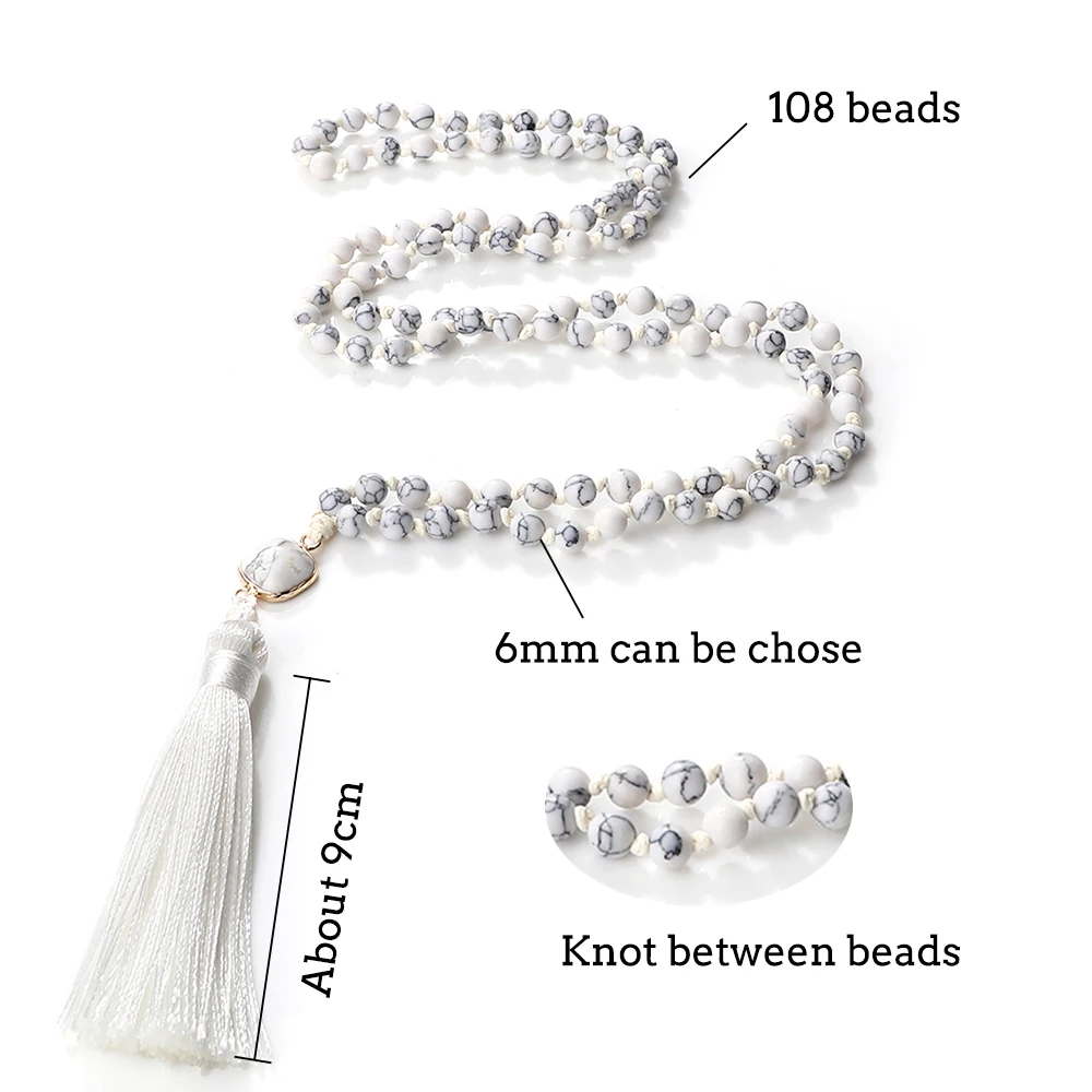 6 мм белый синий натуральный камень кулон с кисточкой ожерелье для женщин и