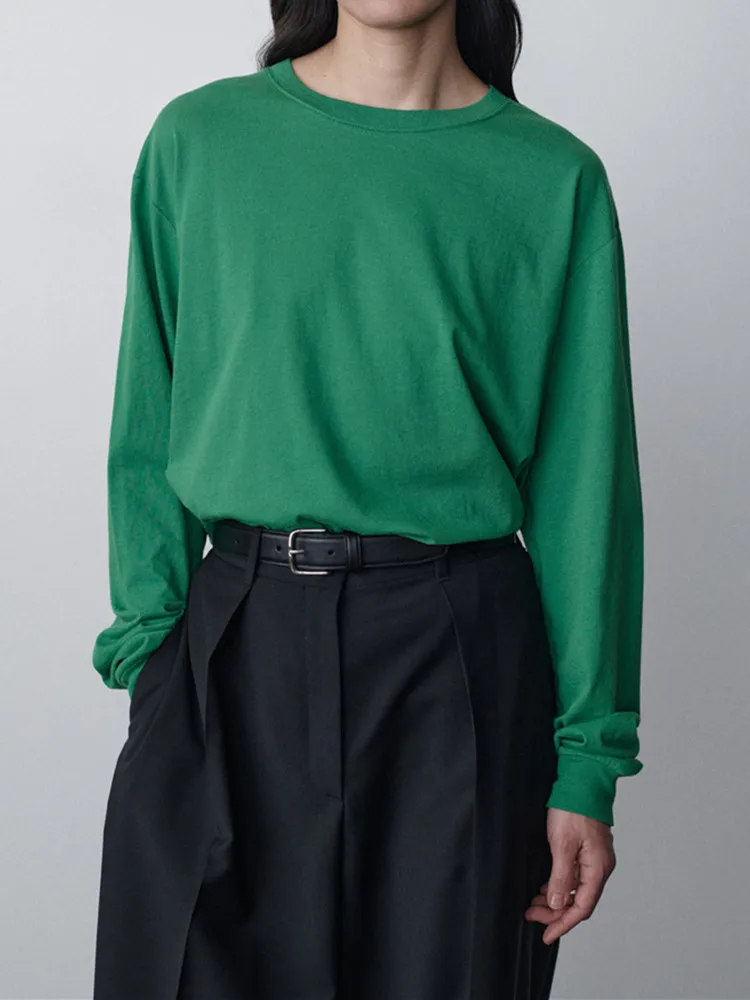 

Women T-Shirt O-Neck Long Sleeve Solid Color Simple Pullover