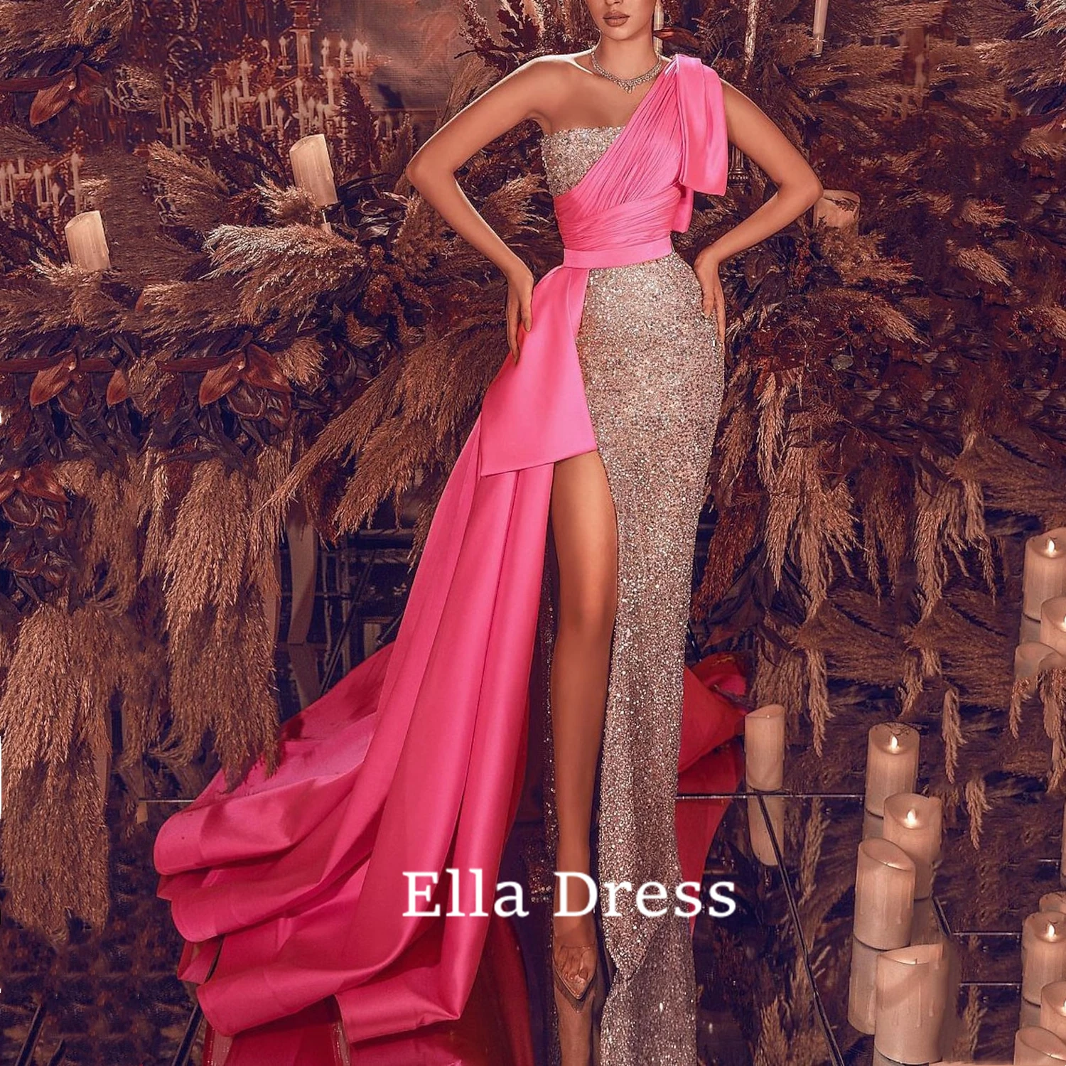 

Женское ТРАПЕЦИЕВИДНОЕ ПЛАТЬЕ Bella Philosophy, блестящее вечернее платье с блестками и высоким разрезом, официальное платье на одно плечо без рукавов, лето, 2019