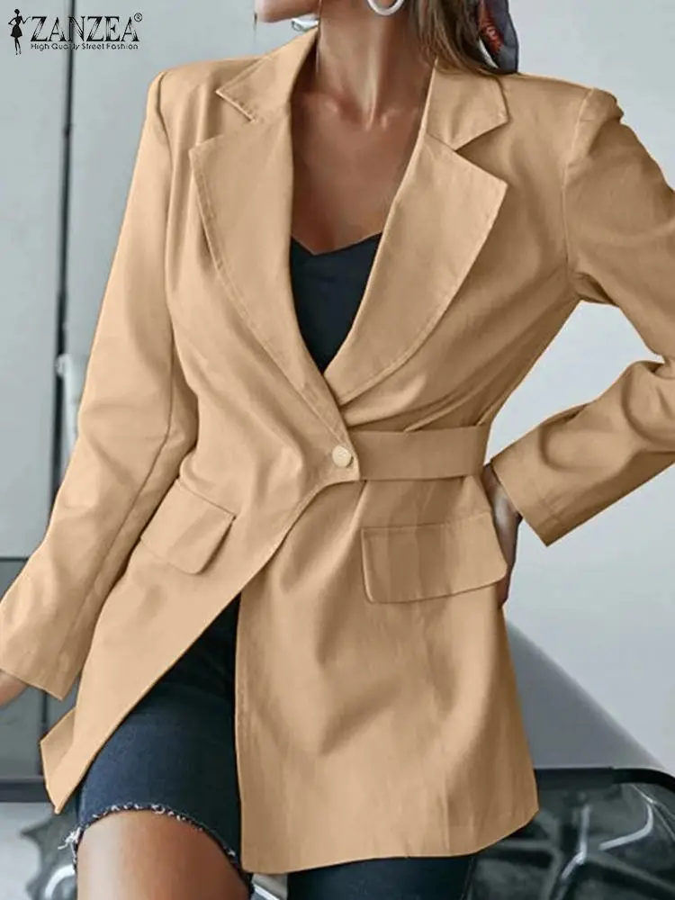 

ZANZEA Women Long Sleeve Blazers 2022 Asymmetric OL Outwears Casual Solid Lapel Neck Blazer Single Button Up Blazer Steetwears