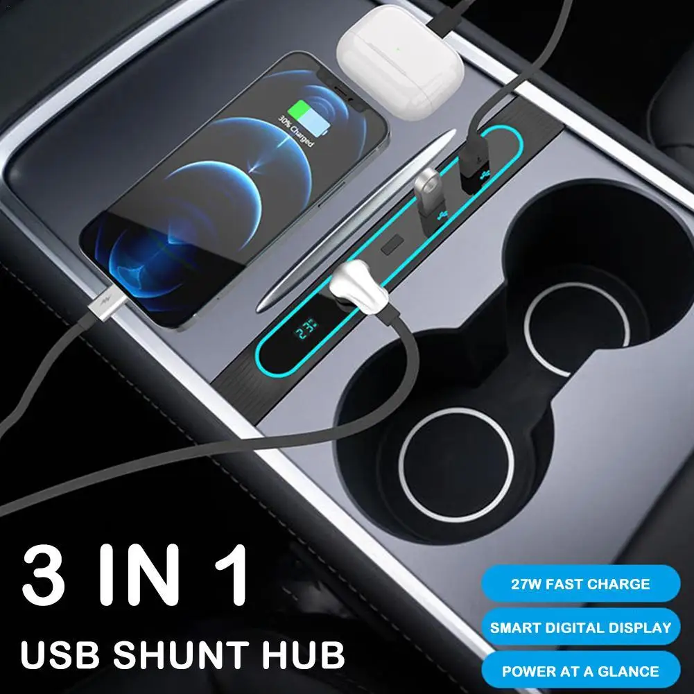 

Applicable for Tesla Model3/Y Docking Station Digital Display Central Control Colorful Atmosphere PD27W Multi Port Hub