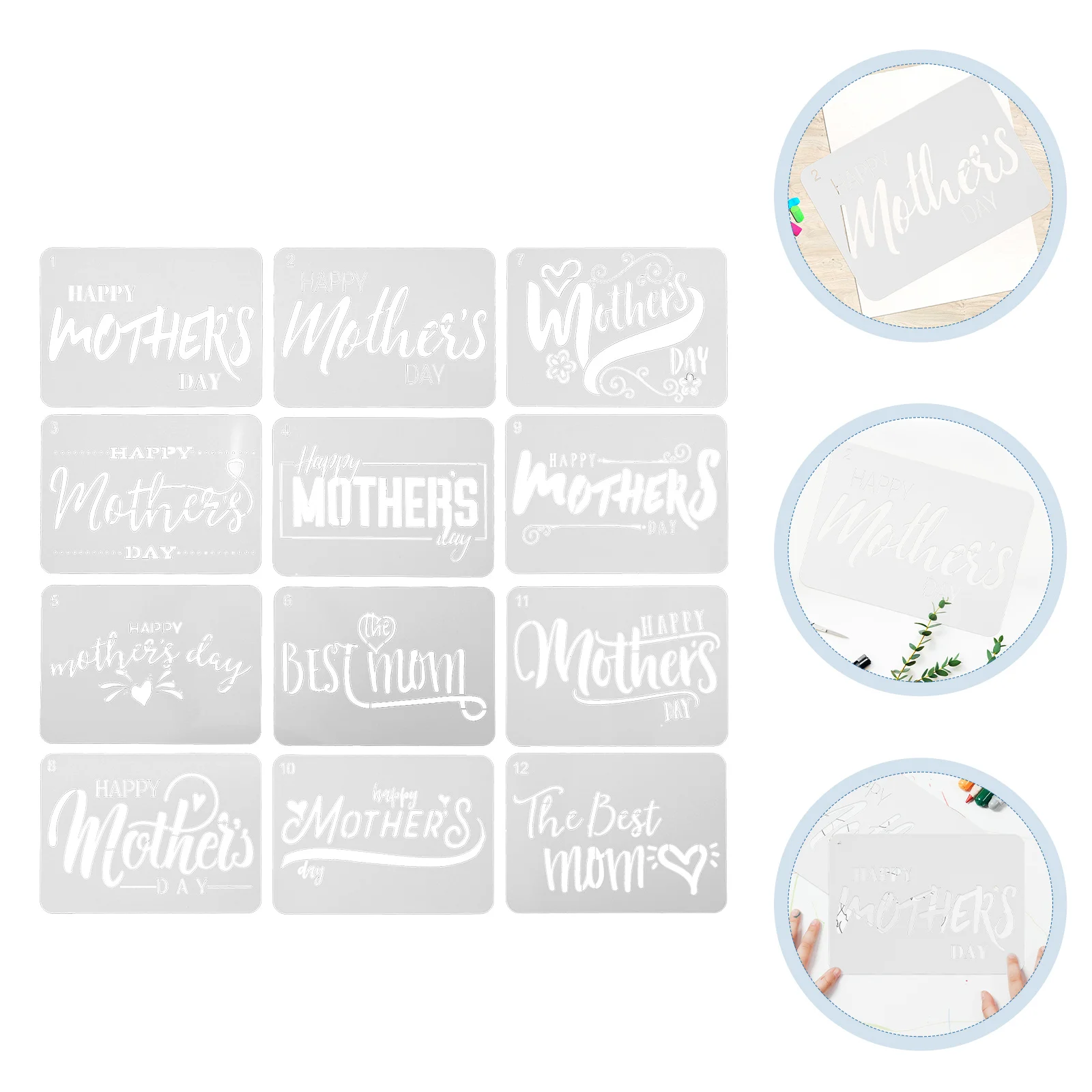 

12pcs DIY Templates Painting Stencils Mother's Day Series Plastic Templates