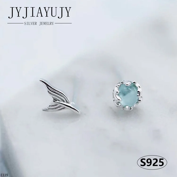 JYJIAYUJY 100% Sterling Silver S925 Stud Earrings Mermaid Tail Bubbles Shape Fashion Trendy Hypoallergenic Jewelry Gift E339