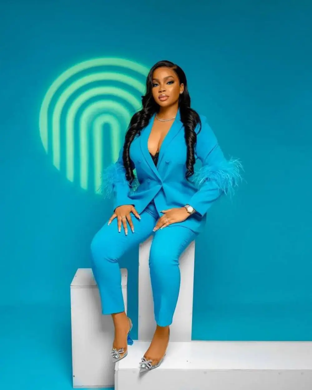 Women's  Pants Suit Long Sleeves Feather Design Two-piece Set 2023 New Spring Duble Breasted Top Pencil Trousers женские пиджаки