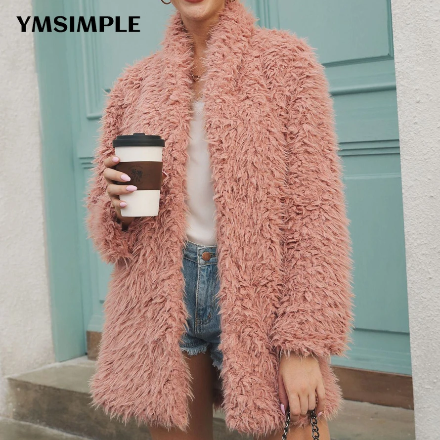 

Женский однотонный Кардиган с длинным рукавом, элегантная осенне-зимняя куртка из искусственного меха, Топ оверсайз, модная теплая верхняя ...