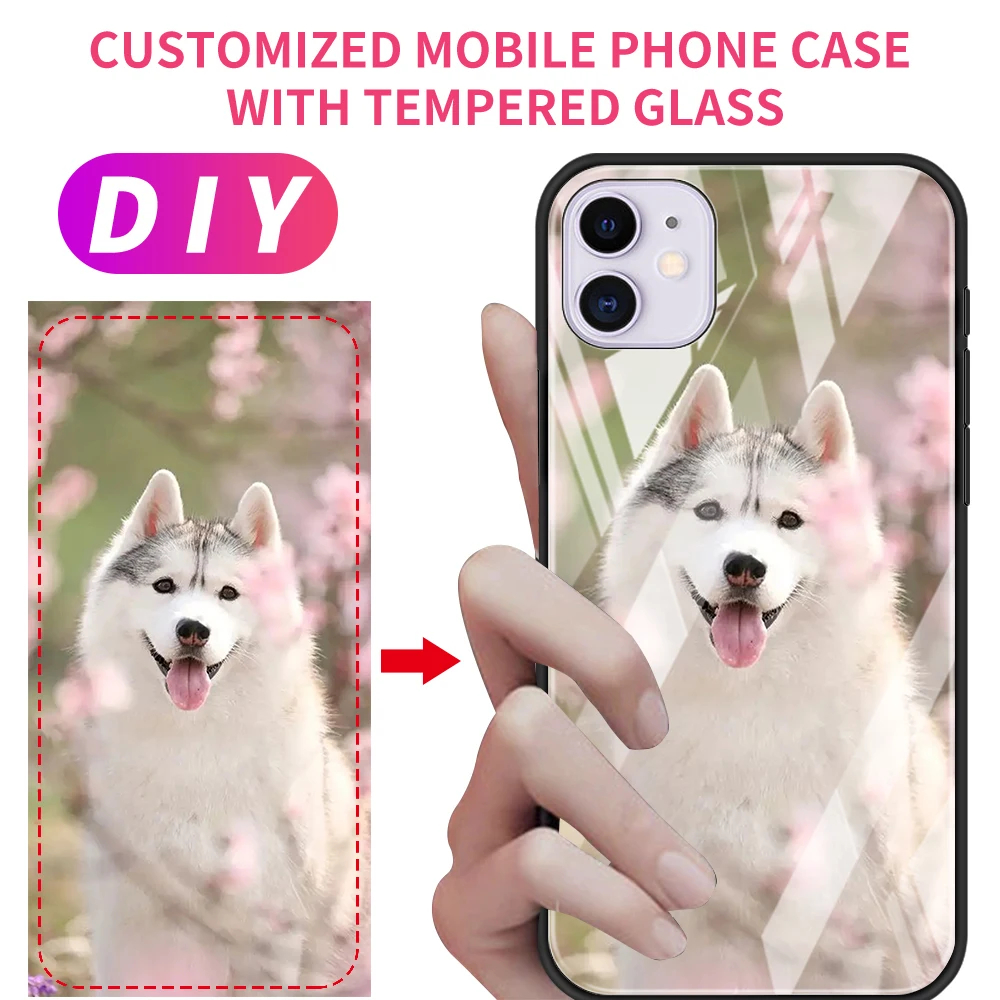 

Custom DIY any picture image Glass Phone Case For Samsung Galaxy S22 S21 S20 Apple iPhone 13 12 Xiaomi Poco X3 Redmi Note 10S 10