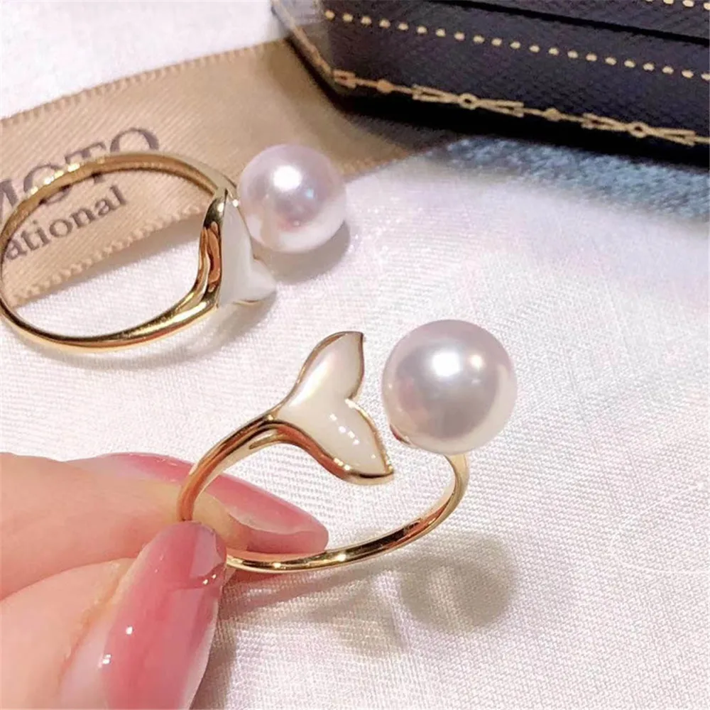 

DIY Pearl Accessories S925 sterling silver jewelry ring empty shell fishtail ring holder 7-9mm round beads No Pearl