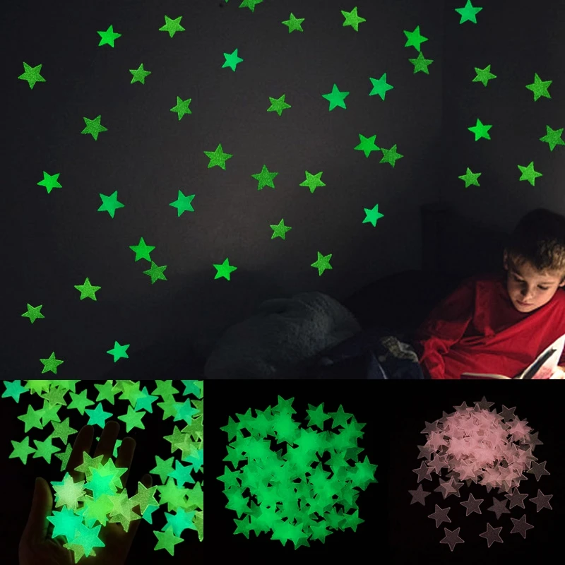 

100Pcs Luminous 3D Stars Glow In The Dark Wall Stickers Home Kids Baby Room Bedroom Ceiling Fluorescent Star Sticker Decorations