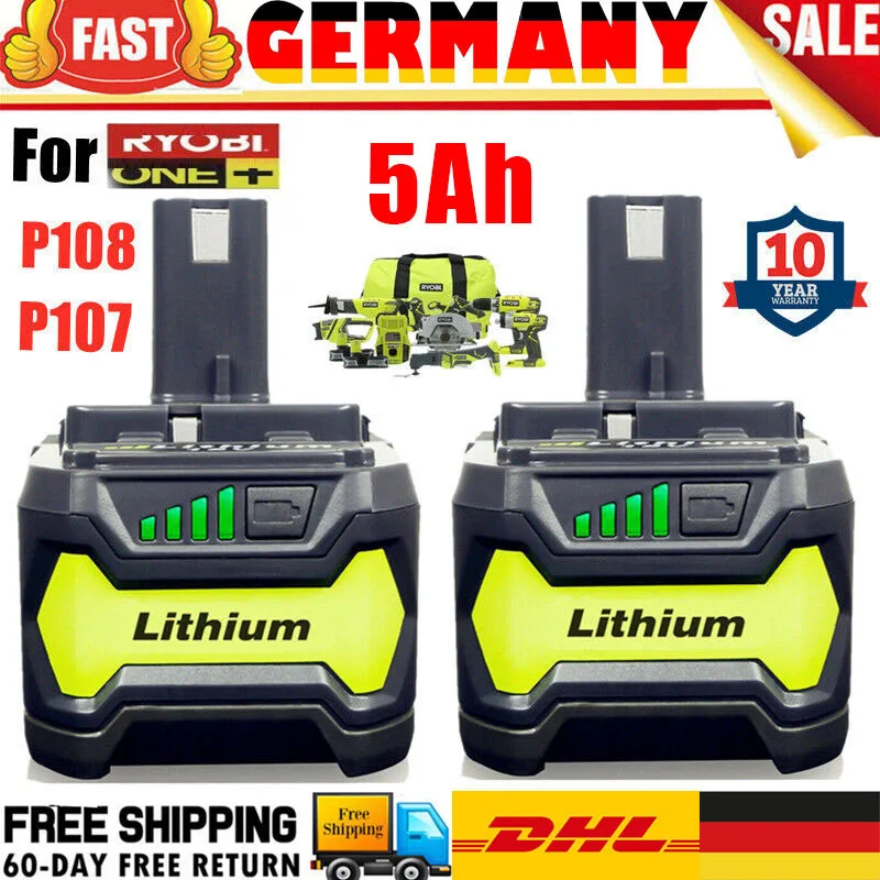 5Ah для RYOBI P108 18 V One + Plus аккумулятор 18 Вольт литий-ионные электроинструменты P104 P107 RB18L50 5Ah для RYOBI P108 18 V One + Plus аккумулятор 18 Вольт литий-ионные электроинструменты P104 P107 RB18L50