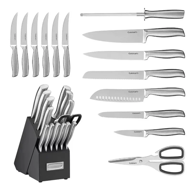 15pcs Kitchen Knife High-carbon Stainless Steel Blades Hollow Handle Cutlery Block Set Strong Durable Comfort