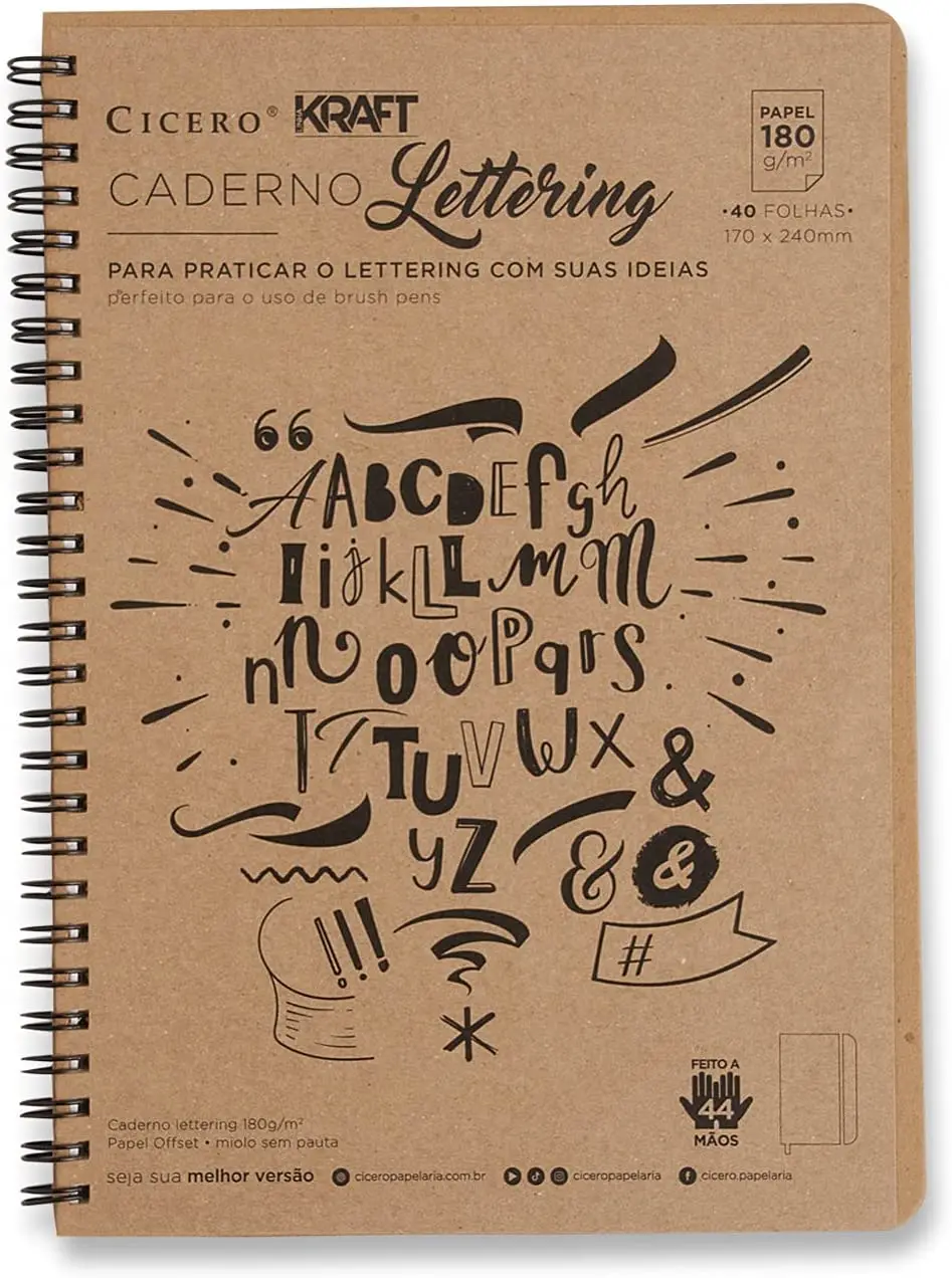 

Caderno Kraft Lettering 180g 17x24 Kraft 8644 notebooks com frete grátis