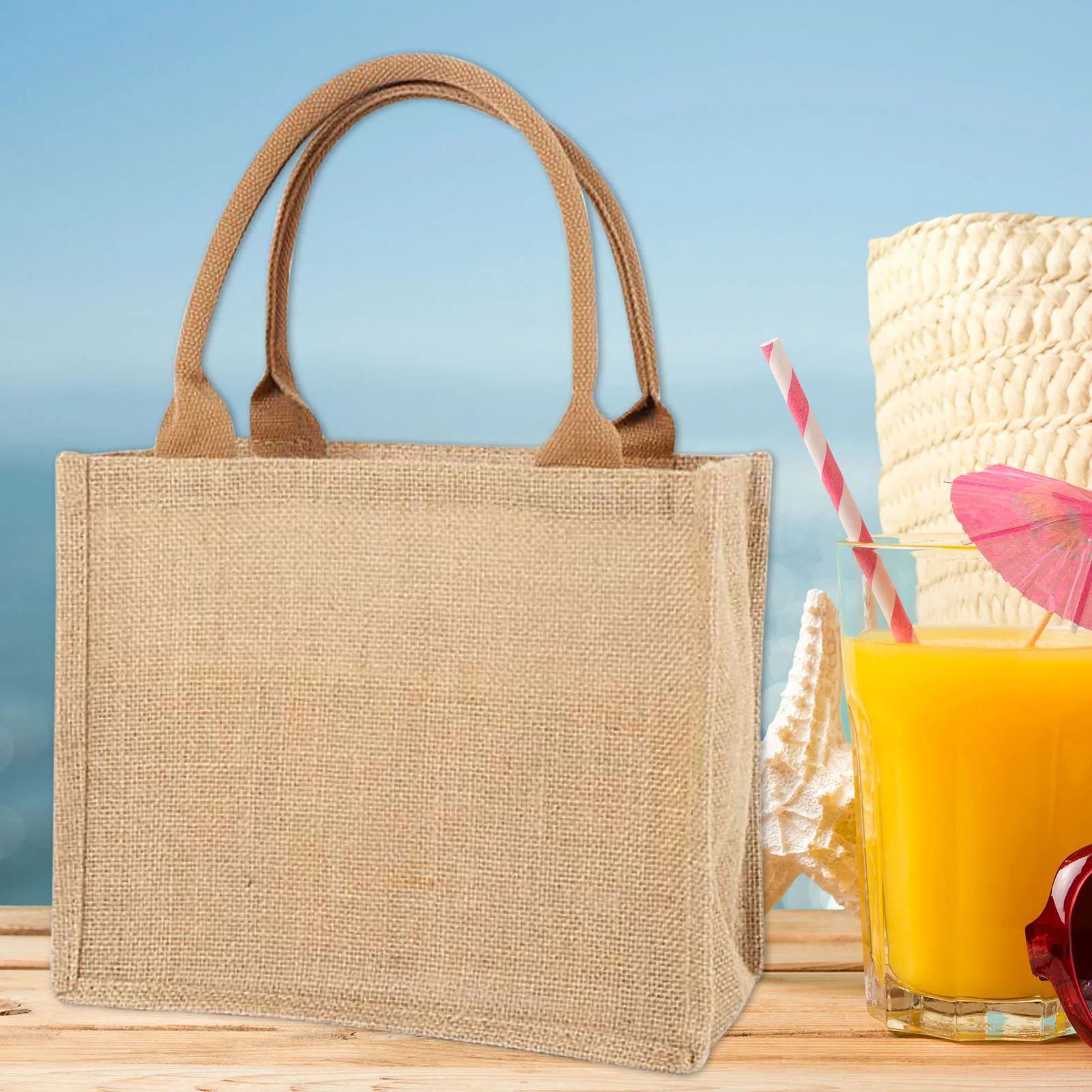 

Stylish Women Handbag Creative Burlap Beach Tote Shopping Bag Leisure Beach Travel Playing Large Tote Handbags