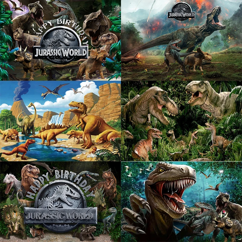 

Dinosaur Backdrop Jurassic World Kids Wild Animal Jungle Happy Birthday Party Photography Background Photographic Photo Banner