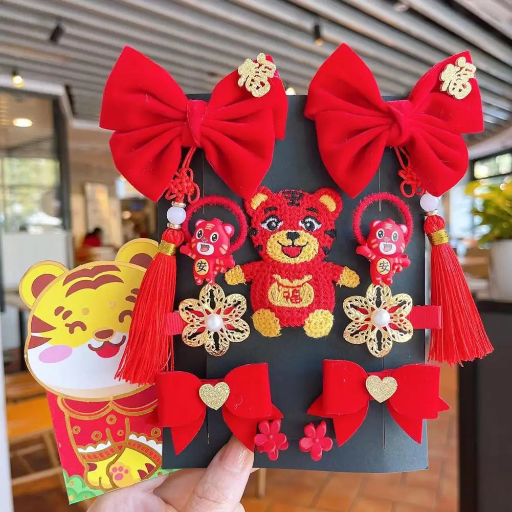

11Pcs/Set Girls Hairpins All Match Red Tiger Animal Element Festive Headdress Set Headdress Set for Party