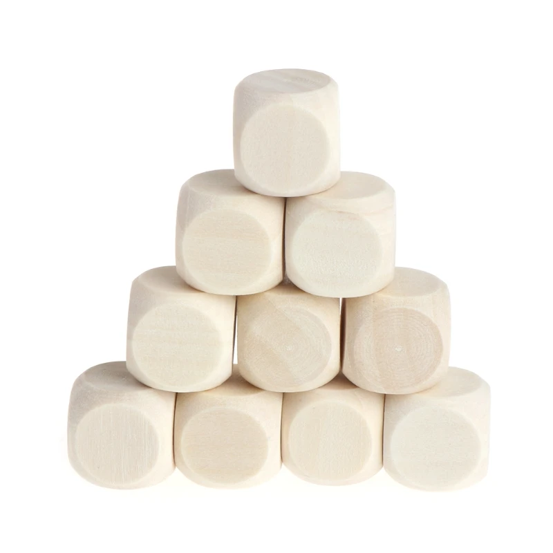 Set of 10 Wooden Cubes Crafts Blank Dice Set Six Sides Wood Square Blocks for Making Crafts and DIY