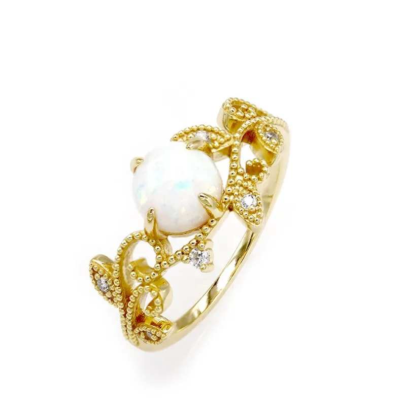 

Japanese New Vine Opal Hand Ring Female S925 Sterling Silver Plated K Gold Ring