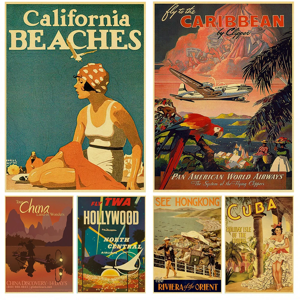 Фото Винтажный постер из крафт-бумаги серия путешествий по миру Калифорния пляжи тур