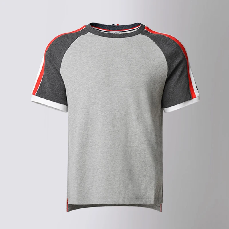 

Футболка TB THOM мужская с полосками на плечах, люксовая брендовая Повседневная рубашка с круглым вырезом, уличная одежда, разные цвета, лето 2023